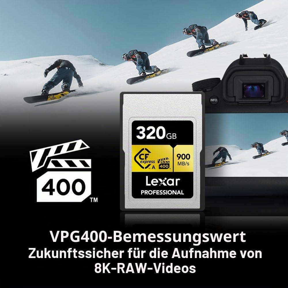 Lexar Professionelle CFexpress Typ A Gold Series Speicherkarte, 320 GB, bis zu 900 MB/s lesen, 8K-Vi
