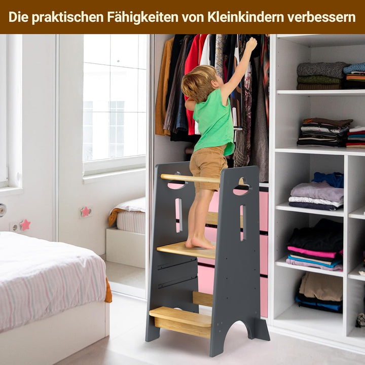 COSYLAND Lernturm ab 1 Jahr - Höhenverstellbarer Learning Tower für Kinder (3-stufig) - Montessori L