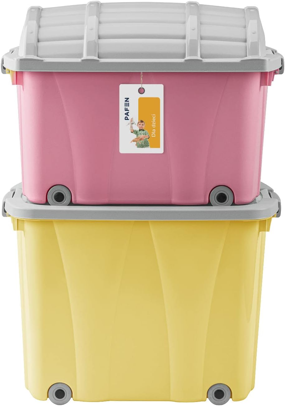 PAFEN Piraten Spielzeugkisten SET – 2x Schatzkiste 49l + 62l mit Rollen - Spielzeugbehälter Aufbewah