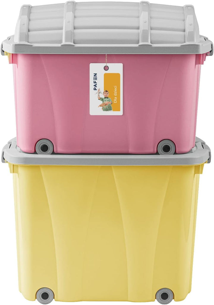 PAFEN Piraten Spielzeugkisten SET – 2x Schatzkiste 49l + 62l mit Rollen - Spielzeugbehälter Aufbewah