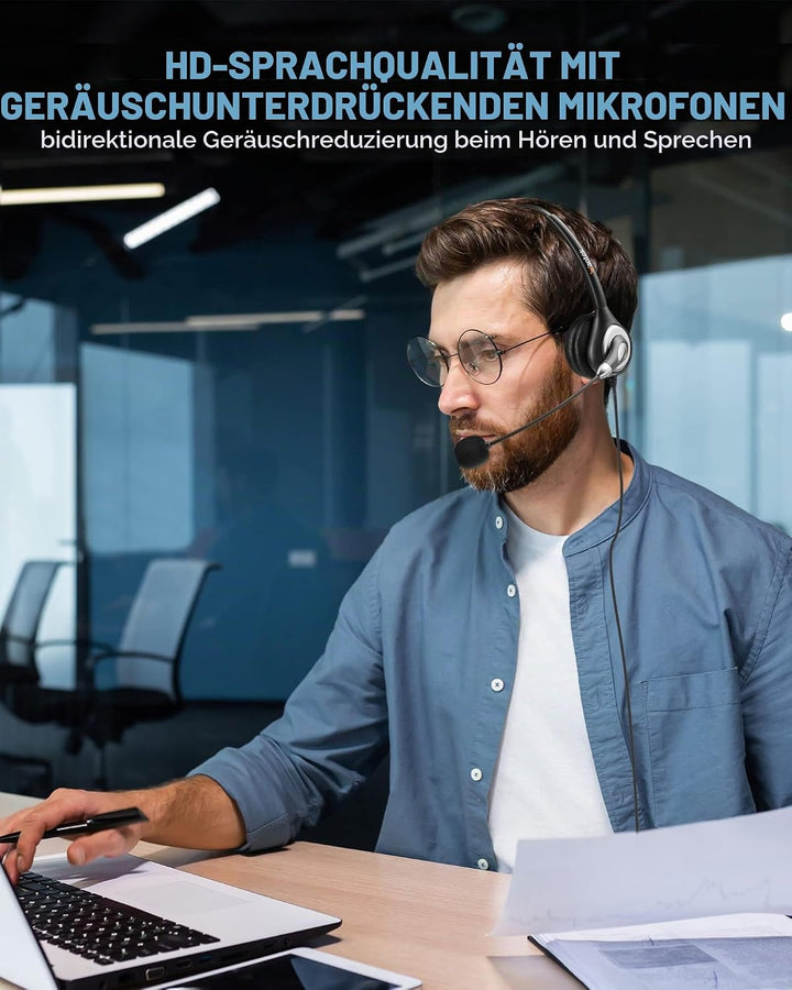 Wantek Kabelgebundene USB-Headsets Mono mit Geräuschunterdrückungs-Mikrofon und Inline-Steuerung, UC