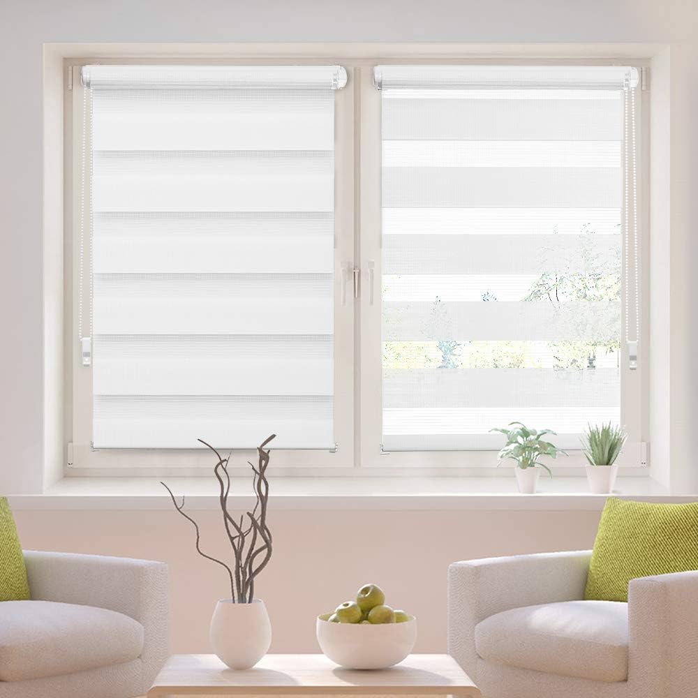 OBdeco Doppelrollo Duo Rollo Klemmfix ohne Bohren B80cm x H150cm(Stoffbreite 76 cm) Weiss für Fenste