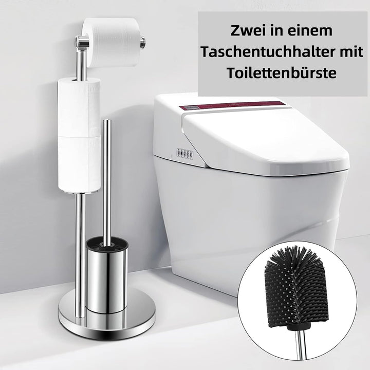 delstahl Klopapierhalter Stehend mit Klobürste - Stahl 304 Toilettenpapierhalter mit WC Bürste, WC G