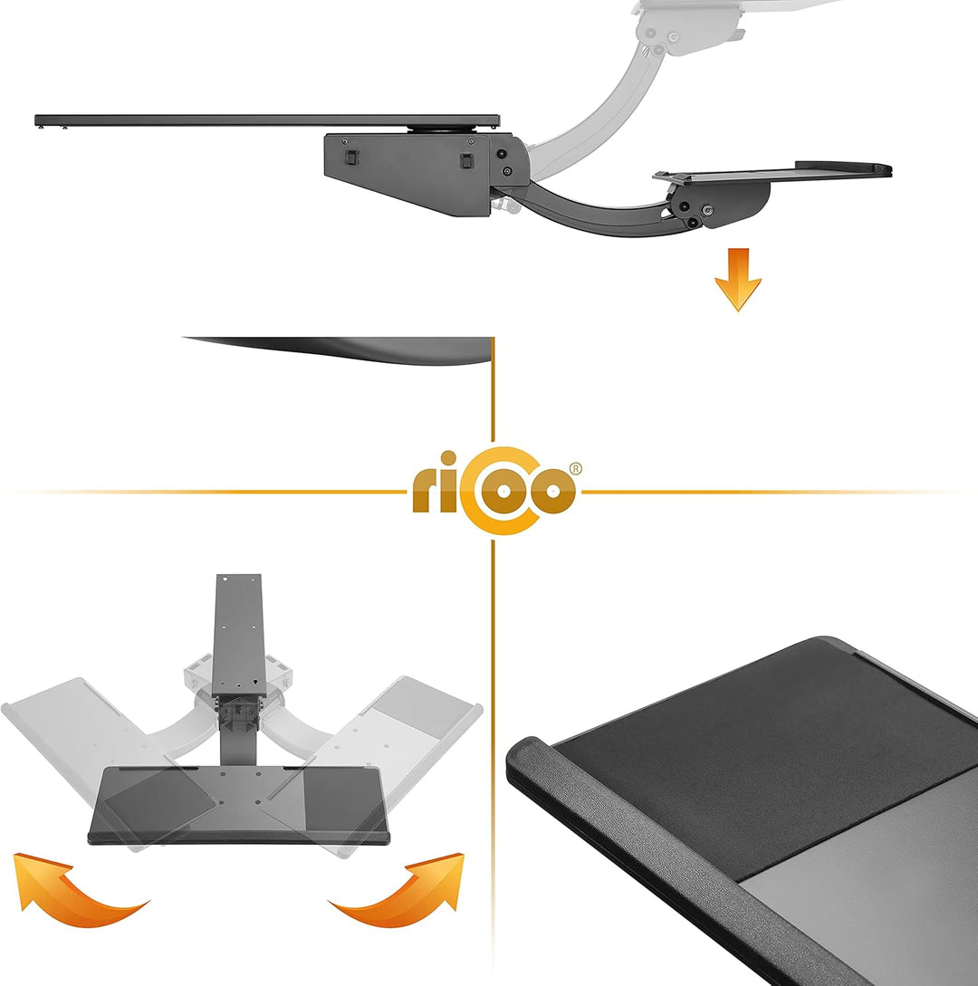 RICOO Tastaturschublade Ergonomisch Universal, Unter Schreibtisch Ausziehbar Schwenkbar Neigbar Tast