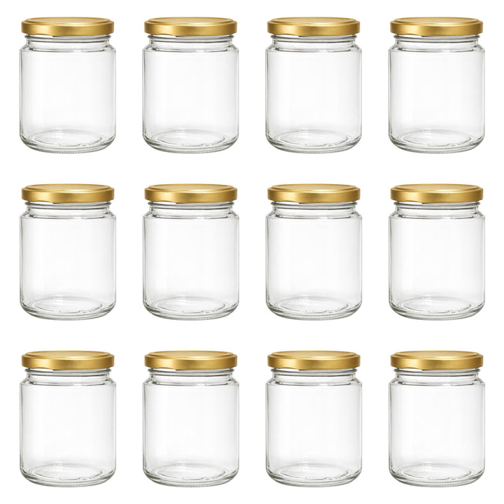 Vitrea 12x Marmeladengläser 275 ml - mit Deckel Gold TO 66 - Einmachgläser zum befüllen mit Schraubd