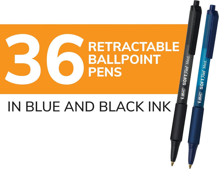 BIC 1mm Soft Feel Ballpoint Retractable Pen, Black/Blue, (BICSCSM361AST) by BIC New Edition Schwarz,
