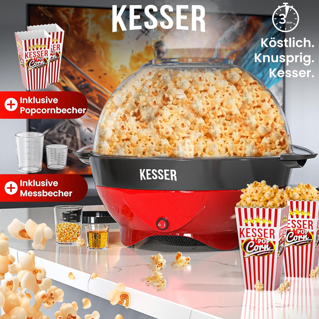 KESSER® Popcornmaschine Gross 800W | Popcorn-Maker 5,5l Inhalt mit Antihaftbeschichtung Deckel & Ser