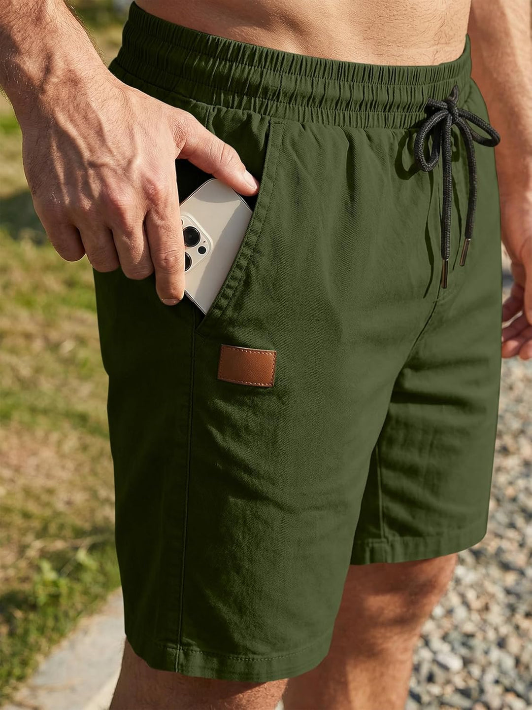 JMIERR Kurze Hosen Herren Shorts Herren Sommer Chino Baumwolle Elastische Taille mit Taschen M F Grü