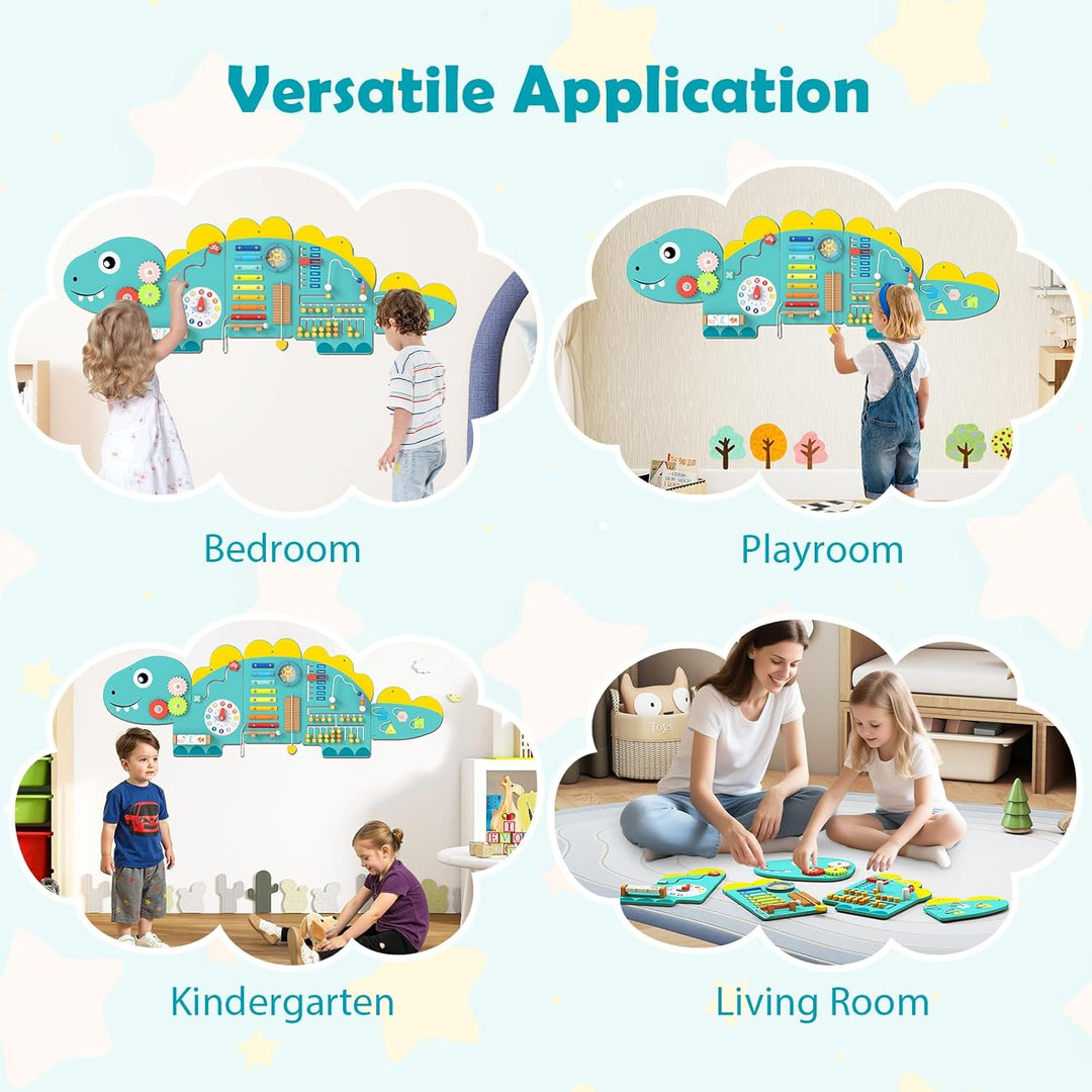 FANTASK Motorikbrett Holz, Montessori Busy Board 11 in 1 mit Xylophon Blöcken Abakus für frühe Förde
