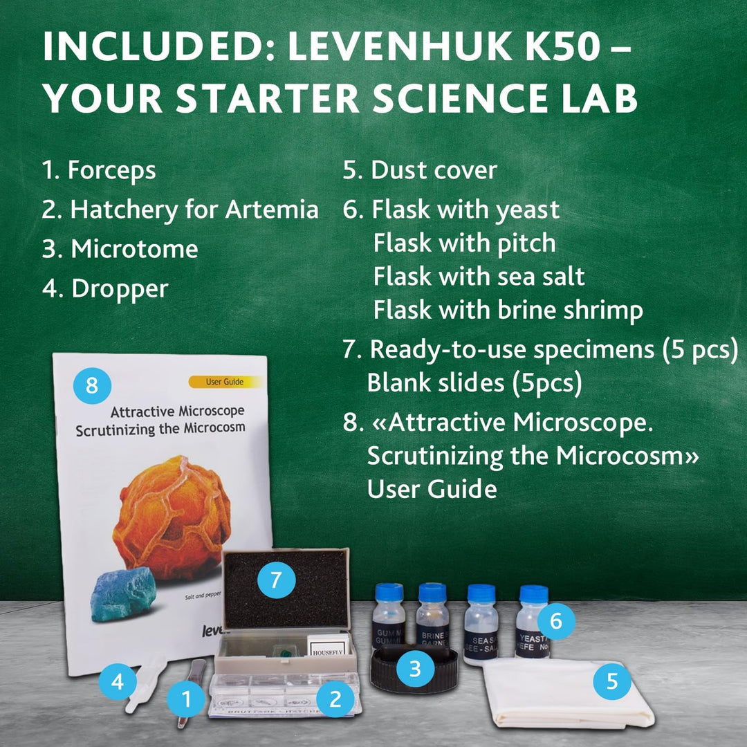 Levenhuk Rainbow 2L Plus Azure Kinder Heimlabor STEM-Set mit Tragbarem Biologischen Mikroskop mit 64