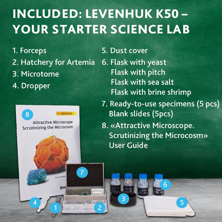 Levenhuk Rainbow 2L Plus Azure Kinder Heimlabor STEM-Set mit Tragbarem Biologischen Mikroskop mit 64