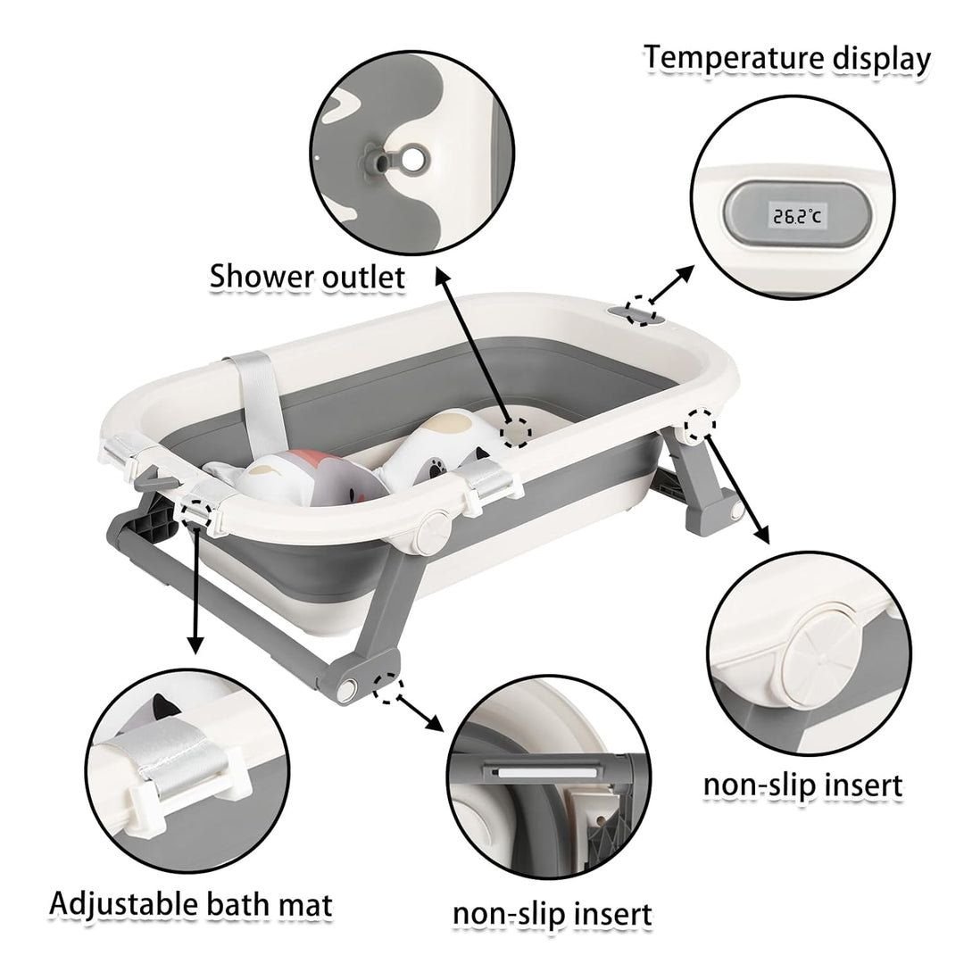 __PLACEHOLDER_BRAND_0__ Faltbare Babybadewanne XXL, mit Temperaturanzeige, Duschkissen, Duschstecker