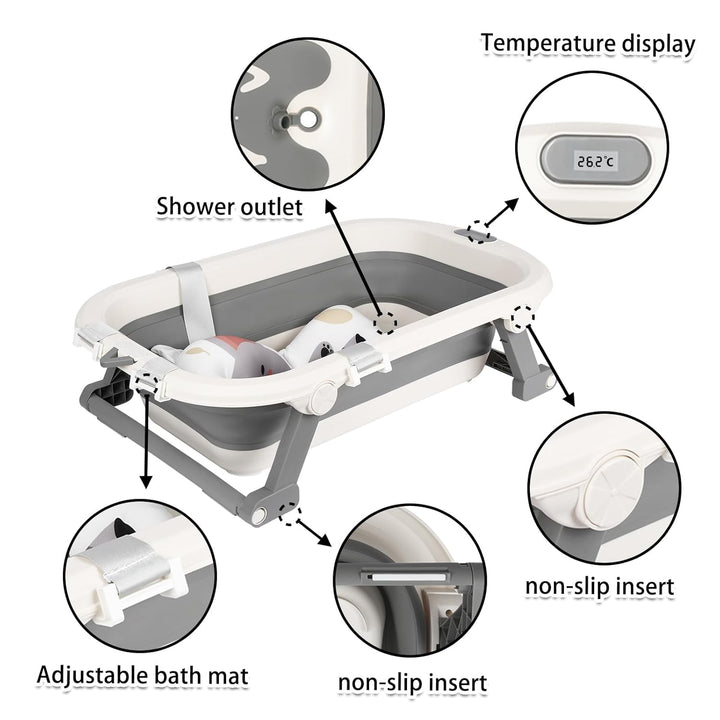 __PLACEHOLDER_BRAND_0__ Faltbare Babybadewanne XXL, mit Temperaturanzeige, Duschkissen, Duschstecker