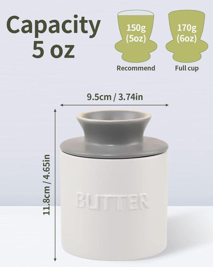 QIAMO Keramik Butterdose, Französische Butterdose mit Deckel, Butterglocke aus Porzellan, Butter Cro