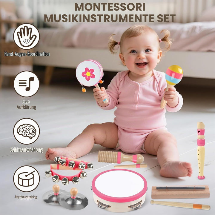 Musikinstrumente für Kleinkinder 1 2 3-jährige Mädchen, Baby Montessori Holzspielzeug für Kinder von