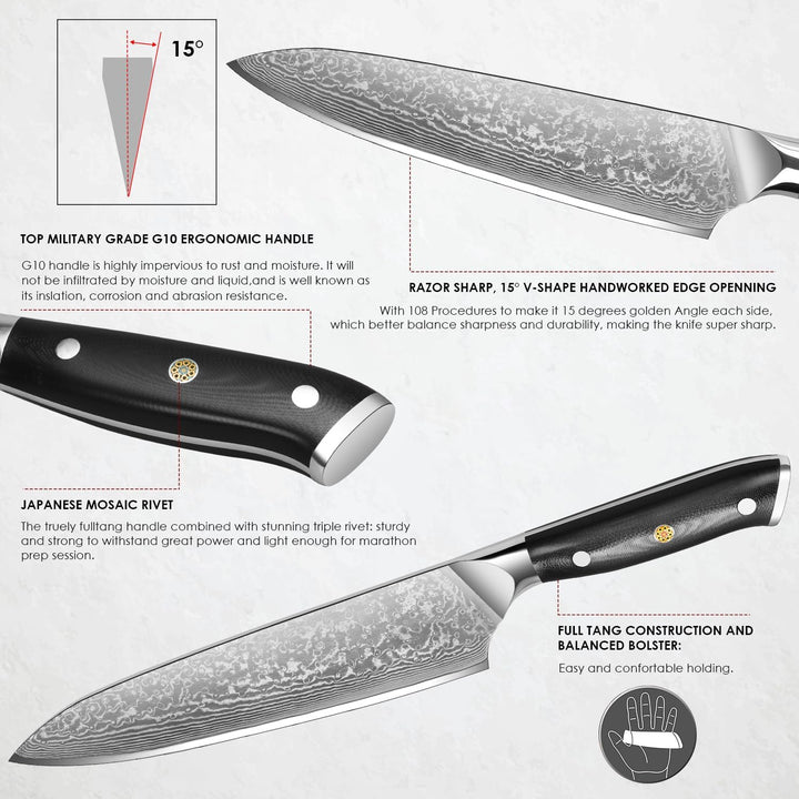 Home Safety Damastmesser Küchenmesser - Damast Kochmesser 20.4 cm Klinge aus 67 Schichten Damaszener