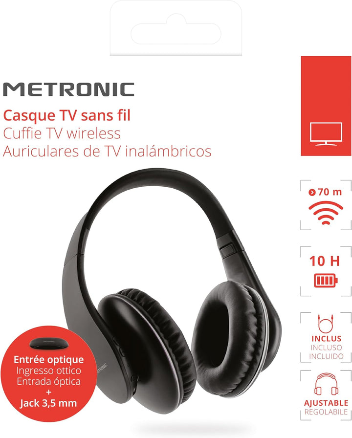 METRONIC Kabelloses TV-Stereokopfhörer, Digitale Optische Eingang, Leicht und Ergonomisch, Lautstärk
