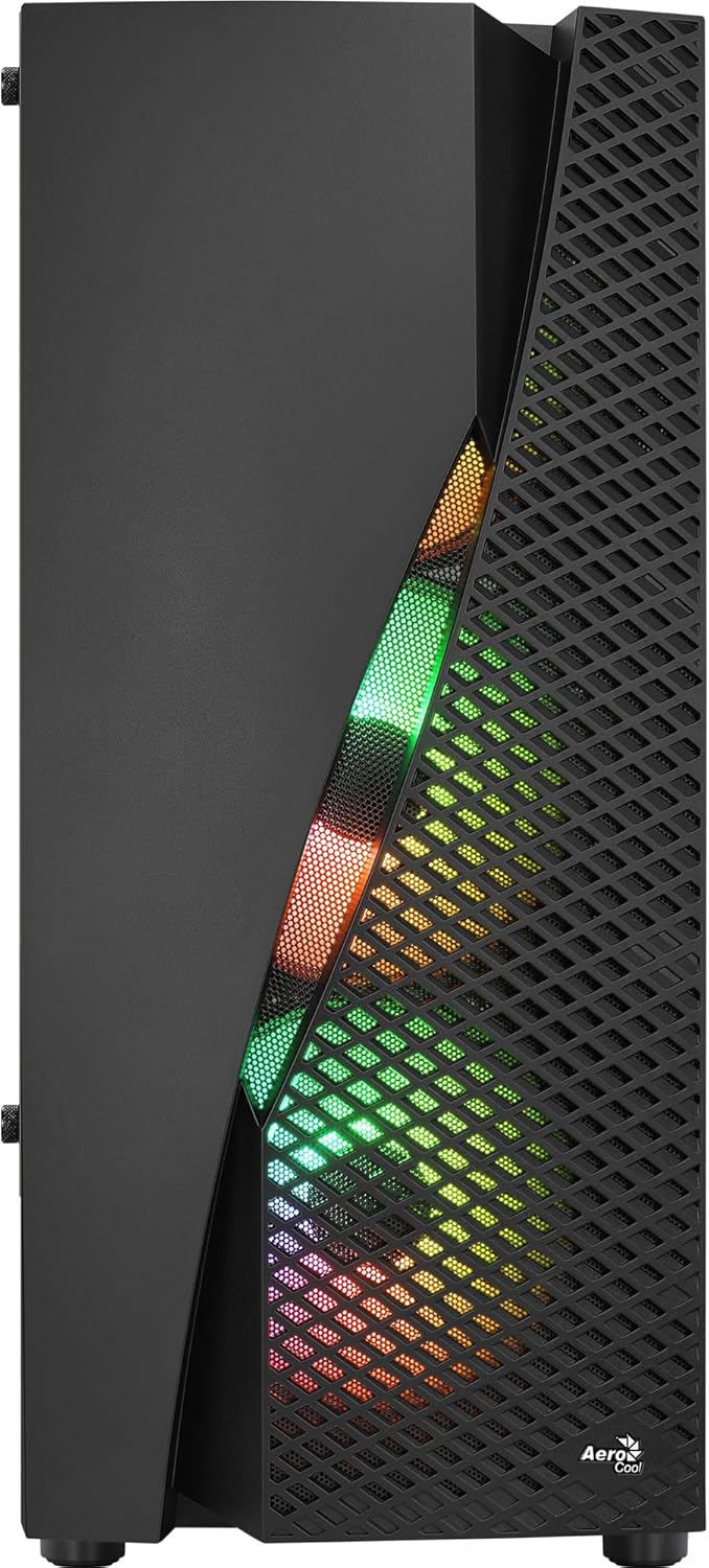 Aerocool WAVEBKV3, PC ATX Gehäuse, Gehärtetes Glas, 4xLüfter RGB 12cm, Schwarz Schwarz WAVEBKV3