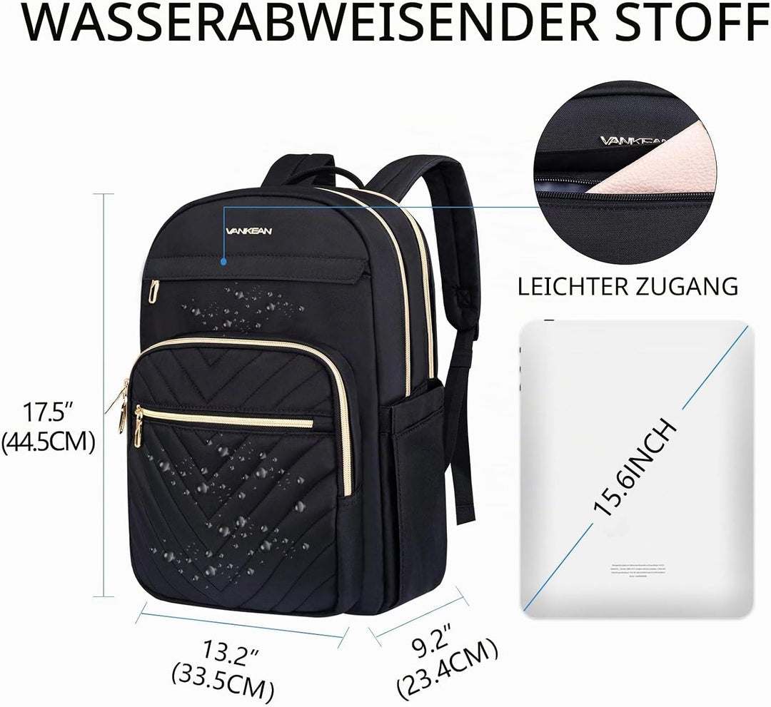 VANKEAN 17.3 Zoll Laptop Rucksack Damen, Schulrucksack wasserdicht Damen Herren Arbeitstasche mit US