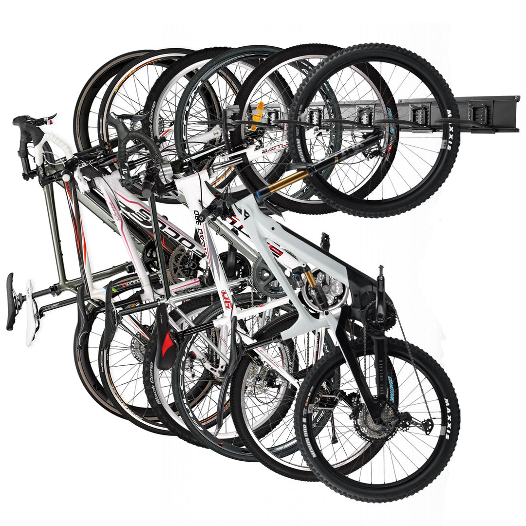 PYBTOOL Fahrradständer, Wandhalterung für Garagenfahrradständer, 6 Fahrradständer und 6 Helmhaken, M