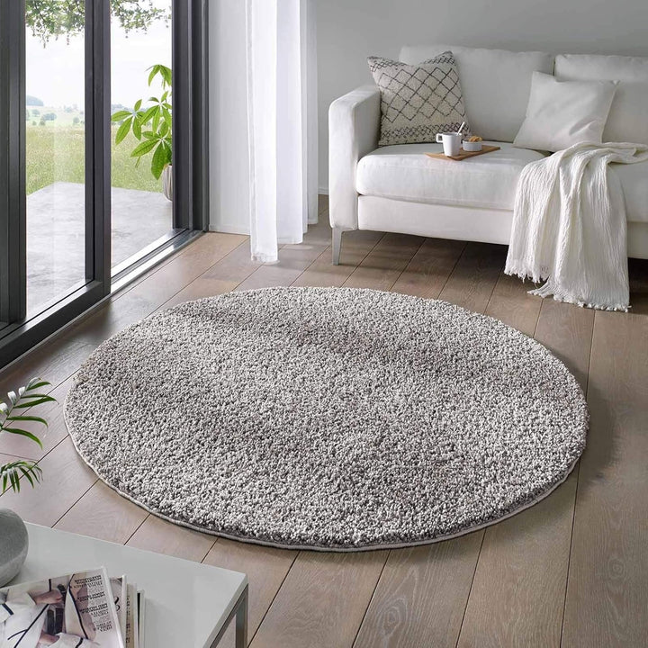 Taracarpet Shaggy Teppich Wohnzimmer Venezia Hochflor Langflor Teppiche modern Grau 120 cm rund 120x