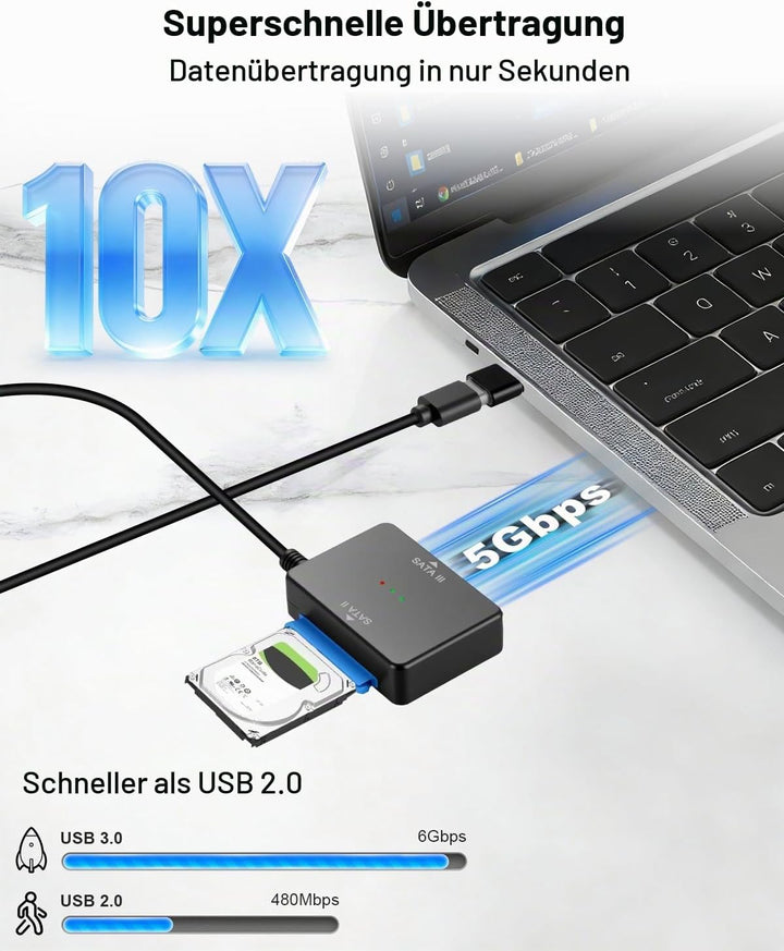APKLVSR USB 3.0 auf SATA III/II Adapterkabel mit zwei Anschlüssen für 2,5" &amp; 3,5" HDD/SSD, externer