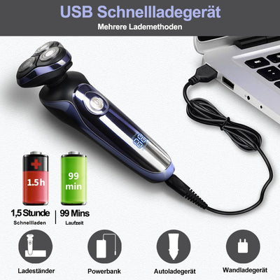 Rasierer Herren elektrisch Elektrorasierer Shaver, 5in1 Rotationsrasierer Präzisionstrimmer IPX7 Ele