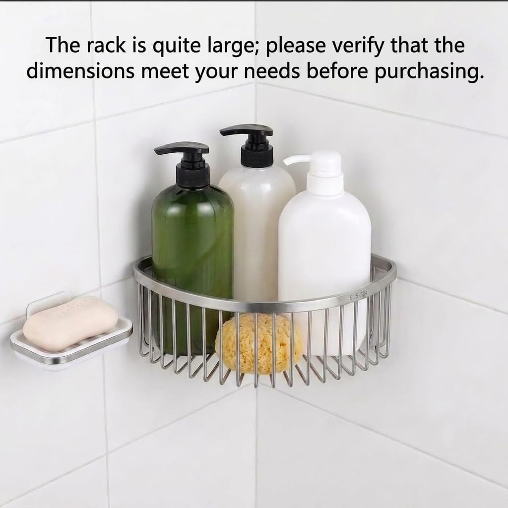 QWORK® Duschablage Ecke, Duschregal Edelstahl 304, 22,5 x 22,5 x 8,5 cm Eckregal Dusche, für Bad Küc
