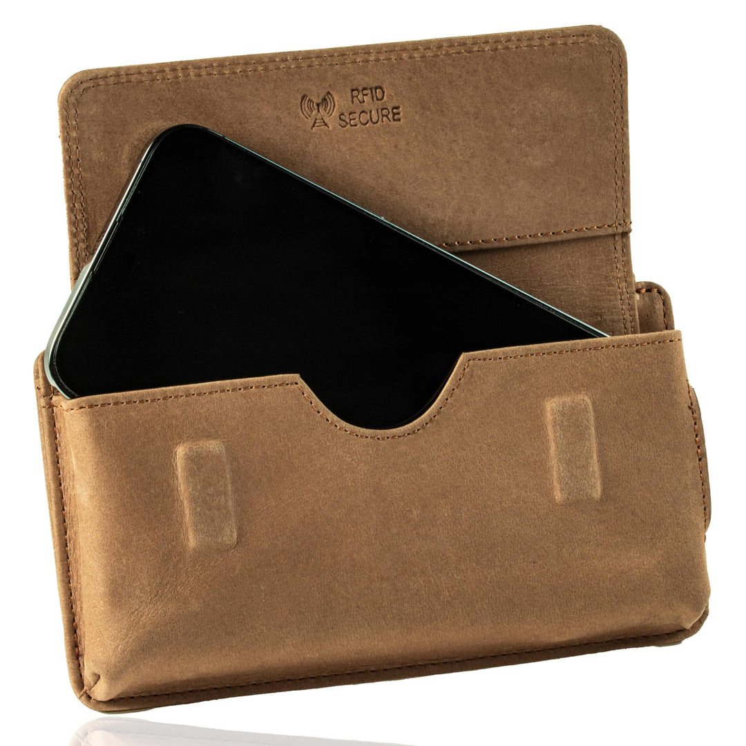 MATADOR Echt Leder Universal Handy-Tasche Holster Gürteltasche Magnetverschluss Quer für Handys bis
