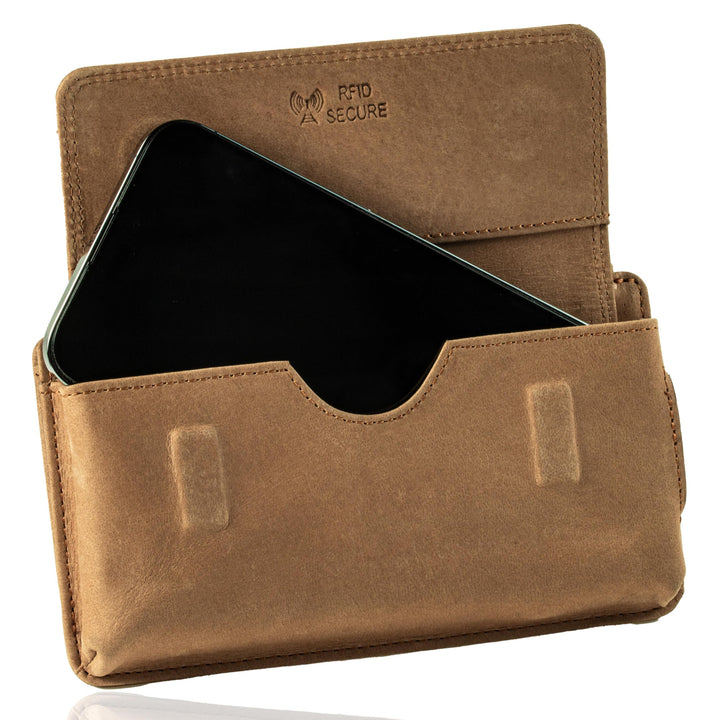 MATADOR Echt Leder Universal Handy-Tasche Holster Gürteltasche Magnetverschluss Quer für Handys bis
