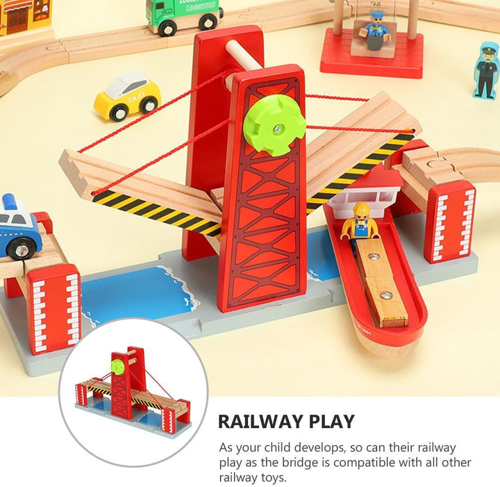 ibasenice Holz-Zugbrücke Hebebrücke Für Eisenbahnspielzeug Kompatibel Mit Holzeisenbahn Schienen Set