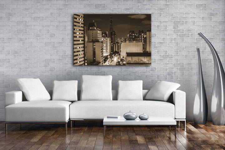 hellerleuchteten Strassen der Stadt Format: 80x60 Effekt: Sepia als Leinwand, Motiv fertig gerahmt a