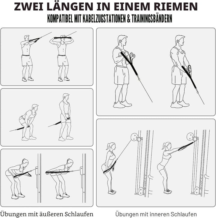 Vulken Trizepsseil Kabelbefestigung Zwei Grössen in einem, extra langes Seil zum Herunterziehen. Tri
