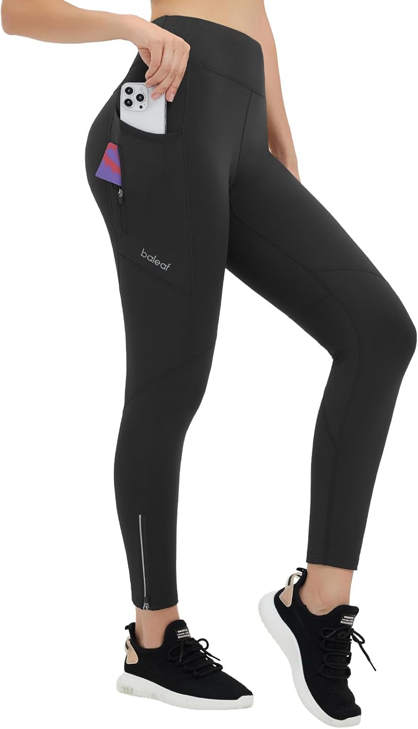 baleaf Thermoleggings Winter Damen Fahrradhose Lang mit Reissverschluss Warm Gefüttert Jogginghose R