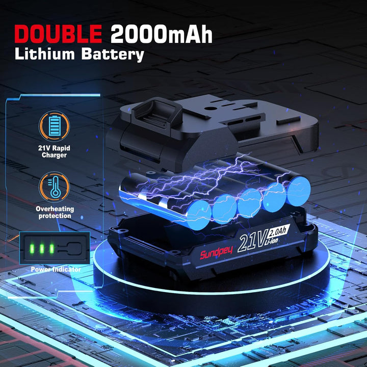 Akkuschrauber Set, 21V Akku Bohrschrauber - Sundpey 18+1 Akkubohrer mit 2 Akkus 2.0Ah, 45Nm Drehmome