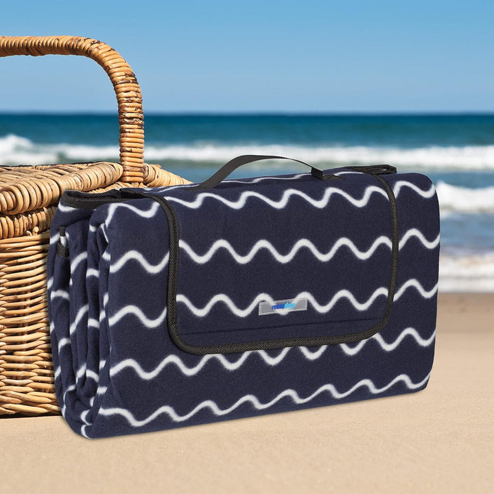 Relaxdays XXL Picknickdecke, 200x200 cm, Fleece Stranddecke, wärmeisoliert, wasserdicht, mit Tragegr