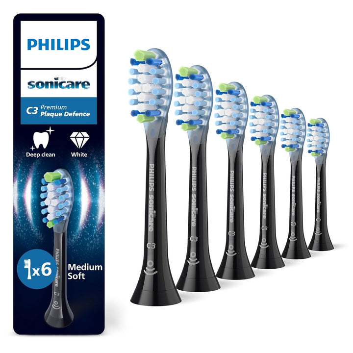 Philips Sonicare C3 Premium Plaque Defense, Original Ersatzbürstenköpfe, Schwarz, 6er-Pack, HX9046/8