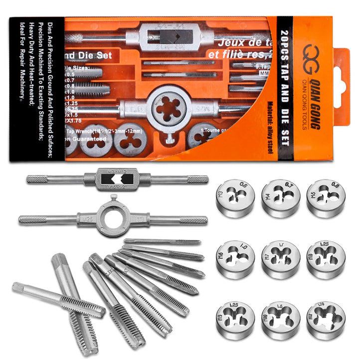 20 Stück Gewindeschneider, Legierter Stahl Gewindeschneidsatz M3-M12 Gewindebohrer Set Tap and Die S