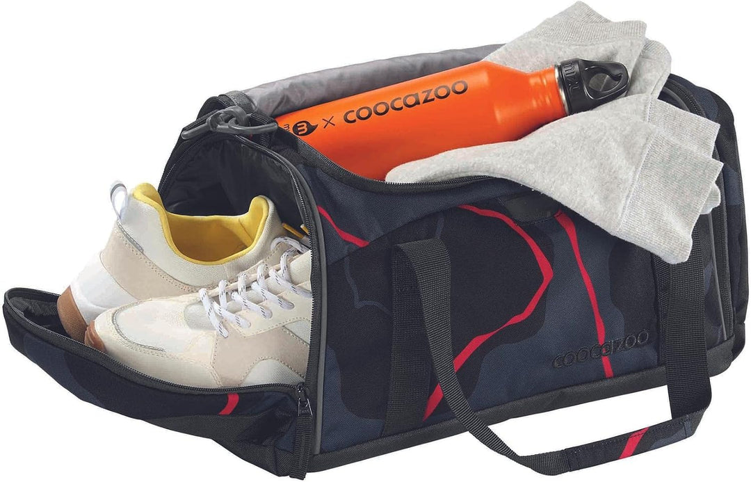 coocazoo Sporttasche „Lava Lines”, schwarz, Hauptfach, Nasswäschefach, Seitentasche, Reflektoren, 20