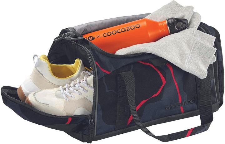 coocazoo Sporttasche „Lava Lines”, schwarz, Hauptfach, Nasswäschefach, Seitentasche, Reflektoren, 20