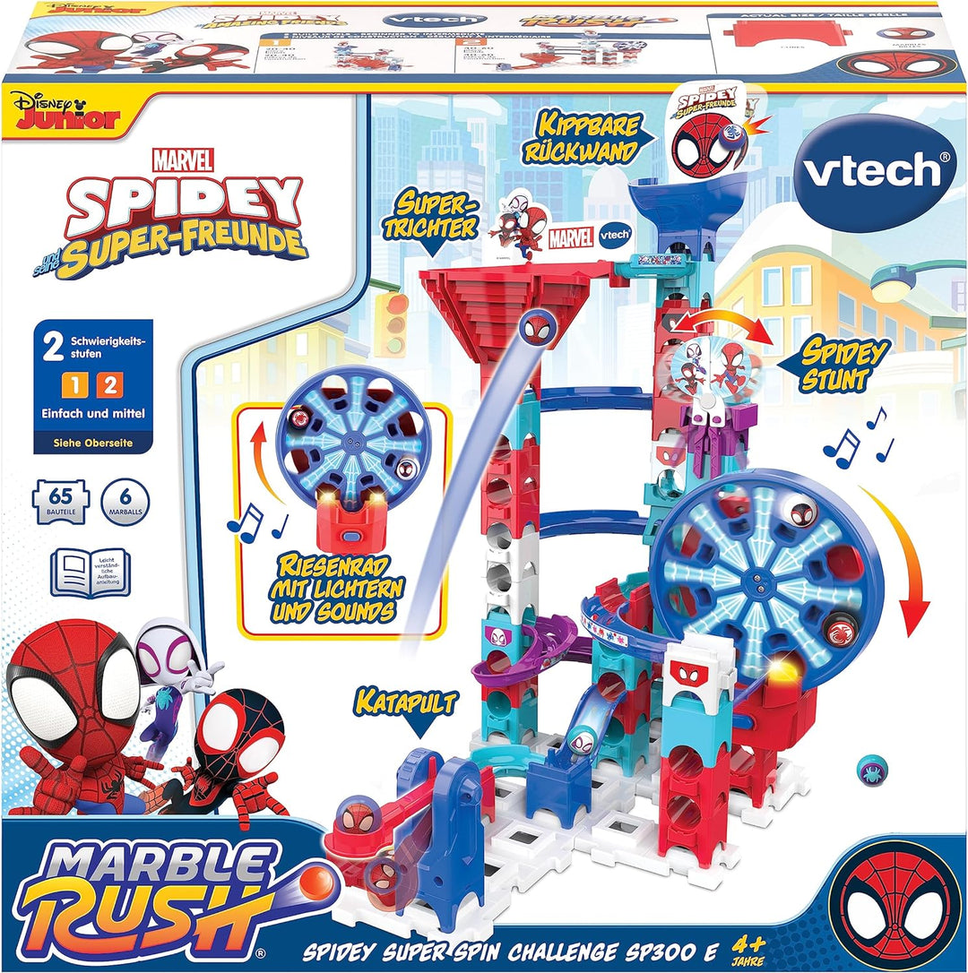 VTech Marble Rush - Spidey Super Spin Challenge SP300 E – Interaktive Murmelbahn mit spannenden Bahn