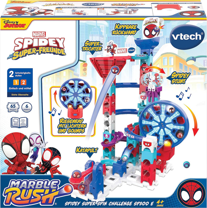 VTech Marble Rush - Spidey Super Spin Challenge SP300 E – Interaktive Murmelbahn mit spannenden Bahn