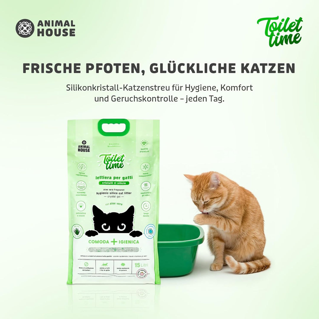 Animal House Toilet Time – 15 l Katzenstreu aus Silikonkristallen – antistatisch und sicher – staubf