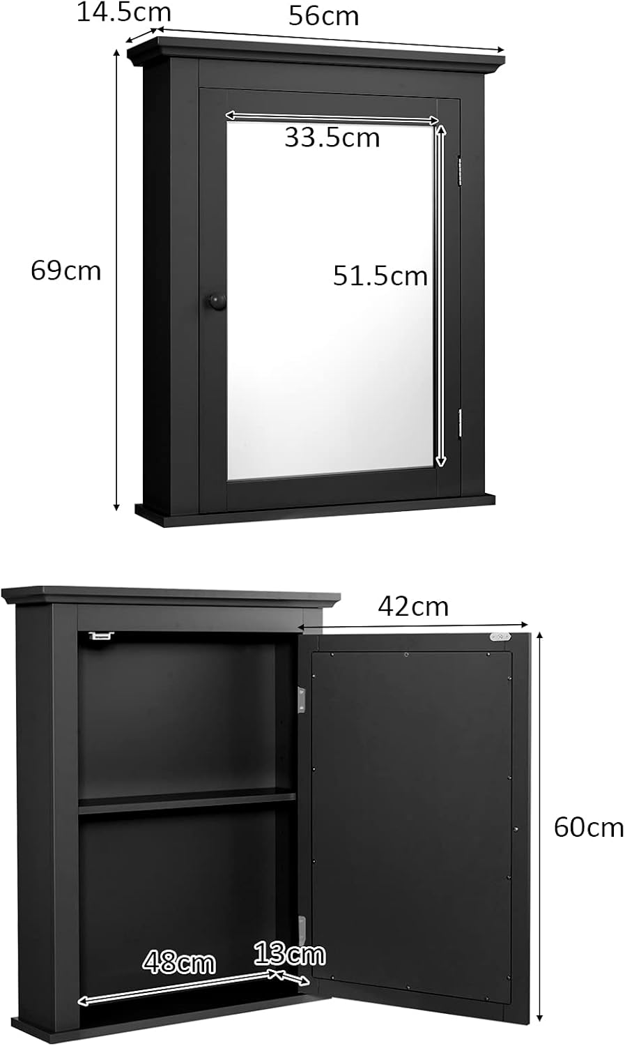 GOPLUS Spiegelschrank Badezimmer, Badezimmerspiegel Badspiegel mit Tür, Wandschrank Hängeschrank mit