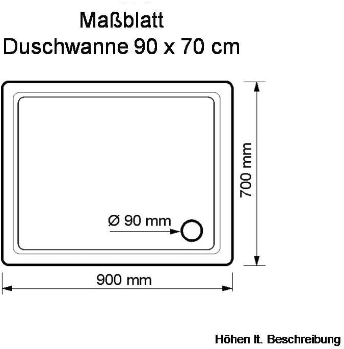 KOMPLETT-PAKET: Duschwanne 90 x 70 cm superflach 2,5 cm weiss Dusche mit GERADER UNTERSEITE Acryl +