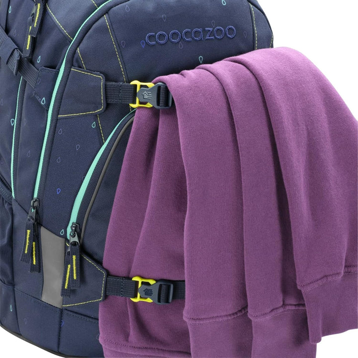 coocazoo Schulrucksack-Set Mate „Happy Raindrops“ 3-teilig, blau, ergonomischer 30L Tornister, mit B