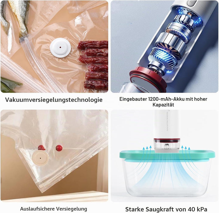 Vakuumiergerät Klein, Handvakuumierer mit 30 Wiederverwendbare Vakuumbeutel, Vakuumierer für Lebensm
