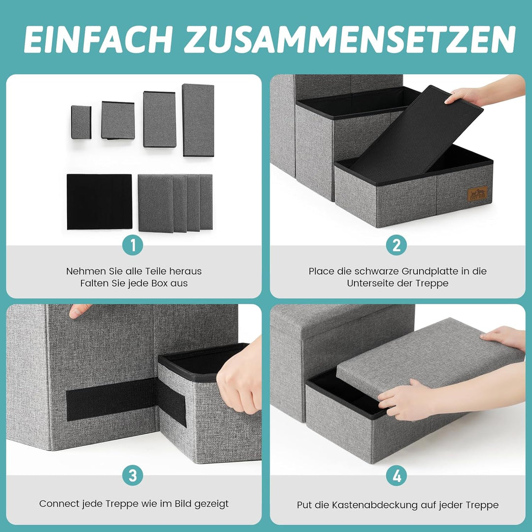 COZY KISS Hundetreppe für Kleine Hunde mit Stauraum, Breite Haustiertreppe Faltbare für Bett und Cou
