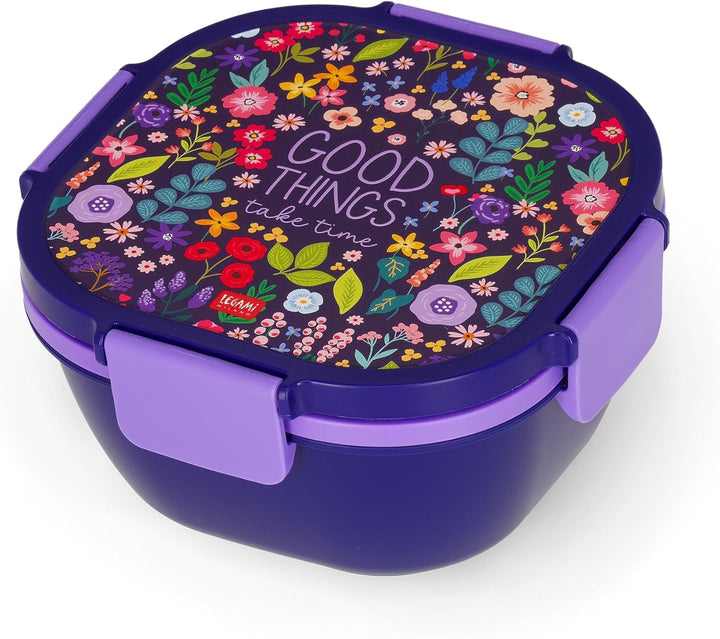 LEGAMI – Lunchbox, Flowers, 1 Gabel, 1 Tablett mit Fächern, 1 herausnehmbarer Gewürzbehälter inklusi