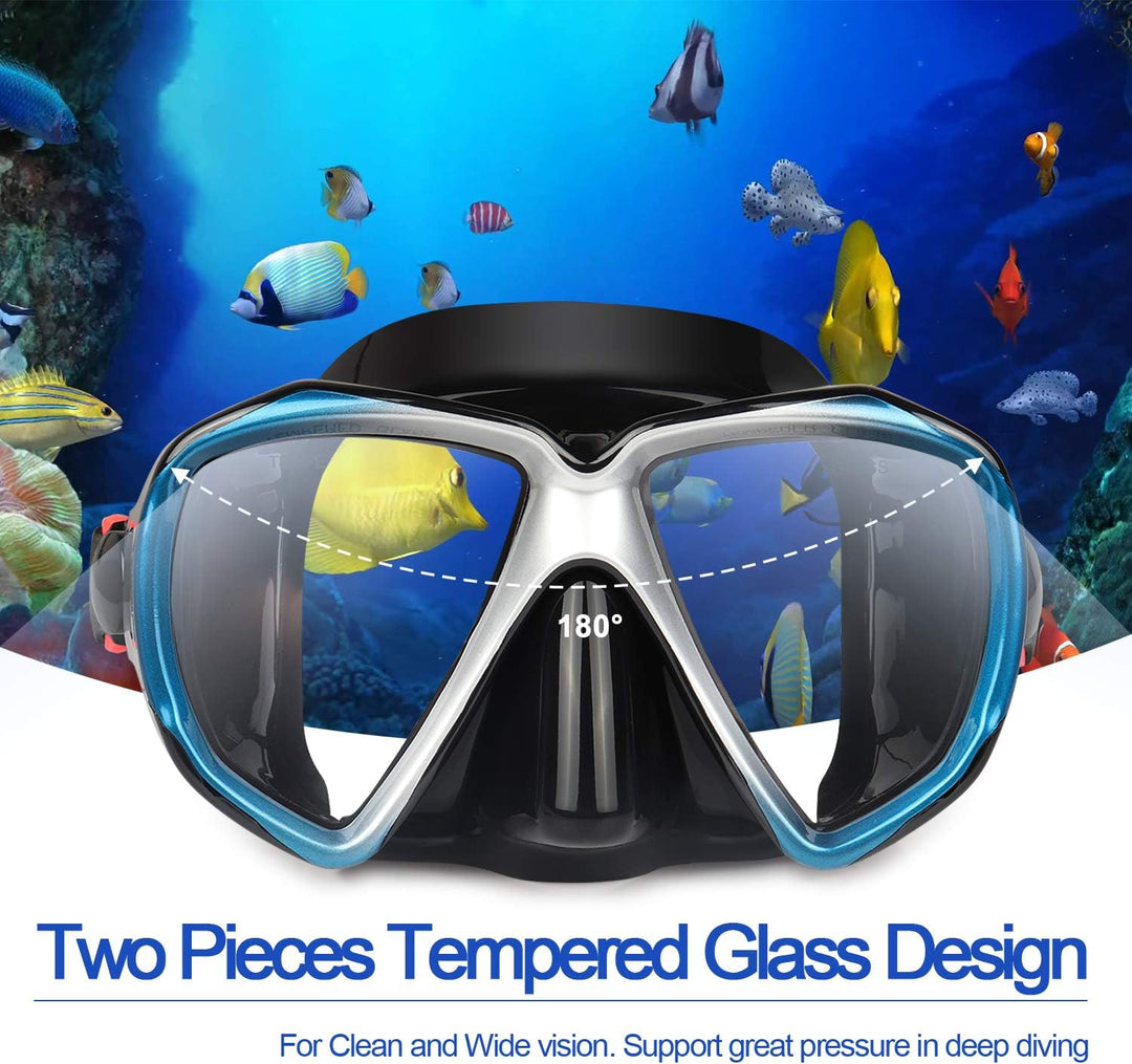 Taucherbrille für Erwachsene mit Anti-Nebel Schnorchelmaske, Schwimmmaske gehärtetem Glas und Nasena